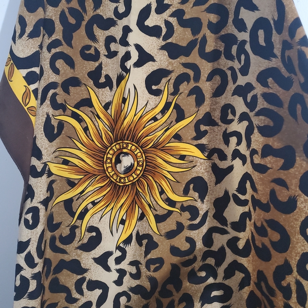 Leopard Print Scarf with Sunflower Design